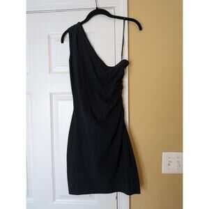 Vintage Y2K Tapemeasure New York One Shoulder Ruched Black Cocktail Dress Size M